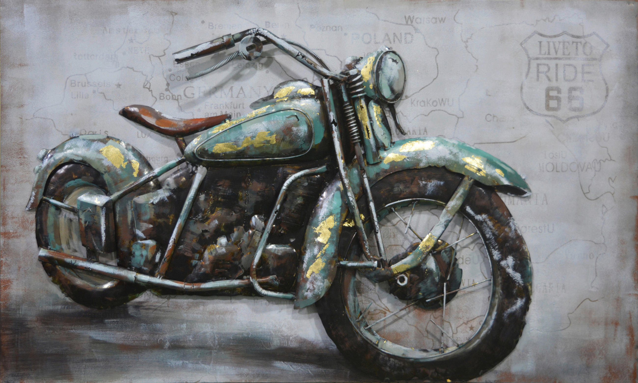 METALLBILD Fahrzeuge Grau, Goldfarben, Olivgrün 120/70 cm  - Goldfarben/Olivgrün, Trend, Metall (120/70cm) - Monee
