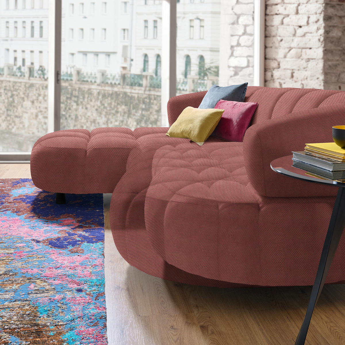 ECKSOFA in Webstoff Altrosa  - Schwarz/Altrosa, Design, Holz/Textil (183/284cm) - Welnova