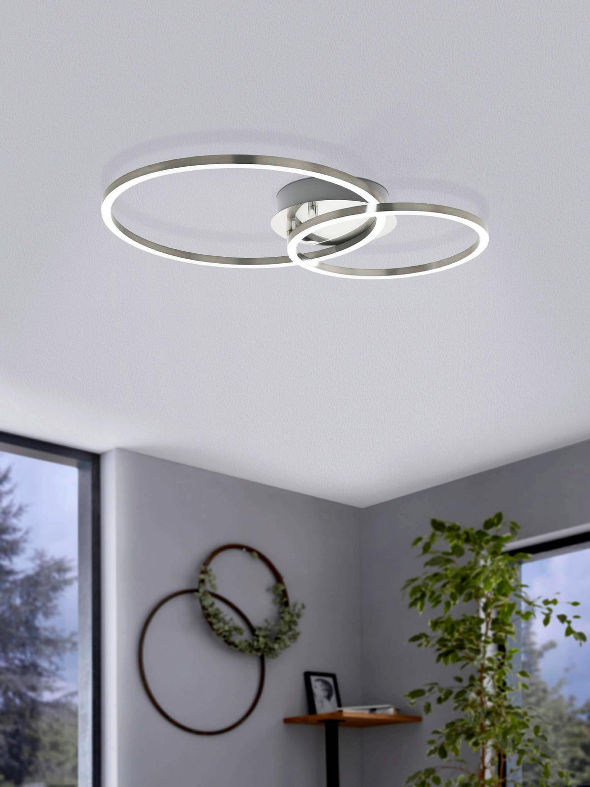 DECKENLEUCHTE 2 W    45/30/12 cm  - Weiss/Nickelfarben, Basics, Kunststoff/Metall (45/30/12cm) - Eglo