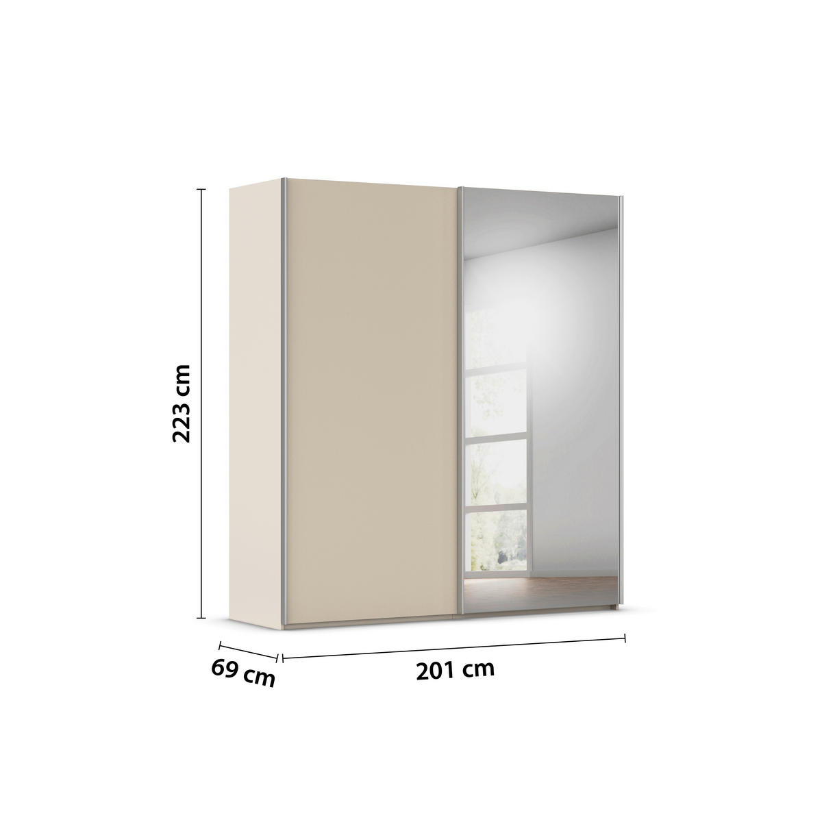 SCHWEBETÜRENSCHRANK 201/223/69 cm,  in Alufarben, Champagner, 2 Tür(en)  - Champagner/Alufarben, Basics, Glas/Holzwerkstoff (201/223/69cm) - Rauch Möbel