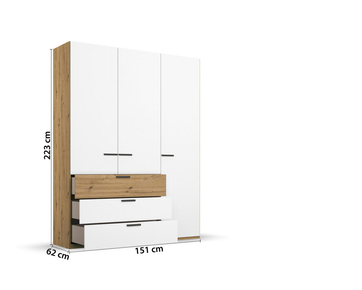 DREHTÜRENSCHRANK in Weiss, Eiche Artisan  - Weiss/Graphitfarben, Konventionell, Holzwerkstoff/Metall (151/223/62cm) - Xora