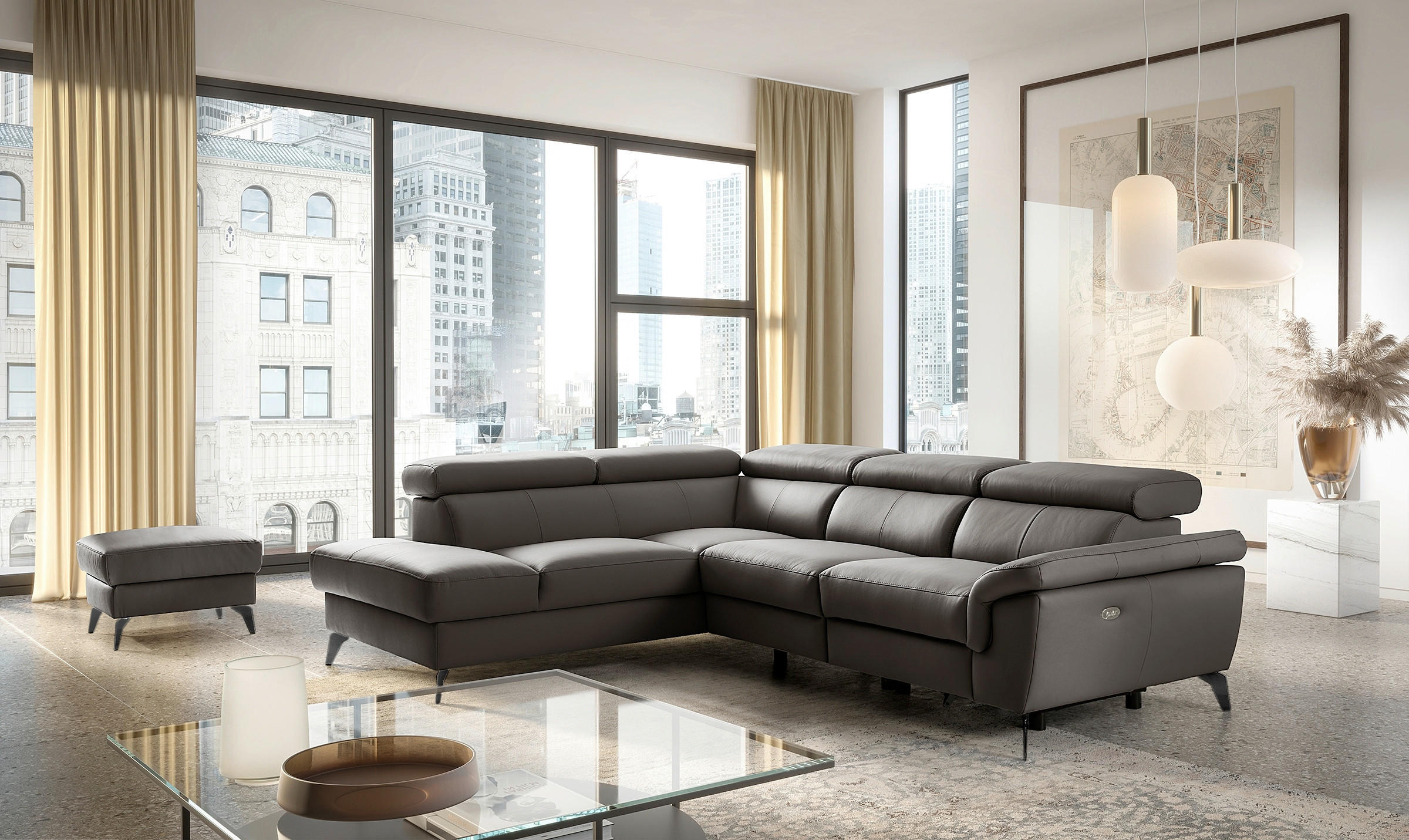 ECKSOFA SONO in Lederlook Echtleder Dunkelbraun Bettkasten, Armteilverstellung, Kopfteilverstellung  210/265 cm  - Dunkelbraun/Schwarz, Design, Leder/Textil (210/265cm) - Livetastic