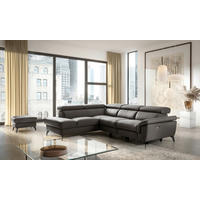 ECKSOFA SONO in Lederlook Echtleder Dunkelbraun Bettkasten, Armteilverstellung, Kopfteilverstellung  210/265 cm  - Dunkelbraun/Schwarz, Design, Leder/Textil (210/265cm) - Livetastic