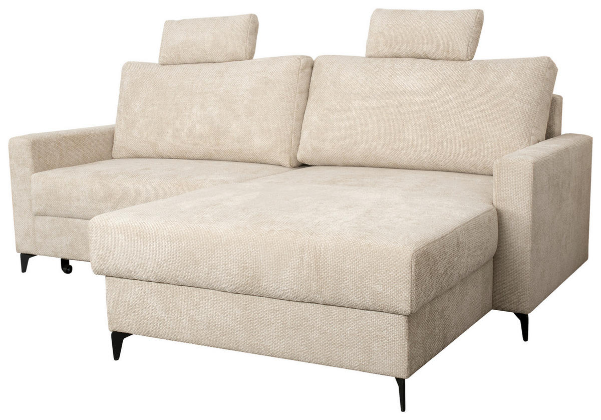 ECKSOFA Creme Struktur  - Creme/Schwarz, KONVENTIONELL, Textil/Metall (230/164cm) - Carryhome
