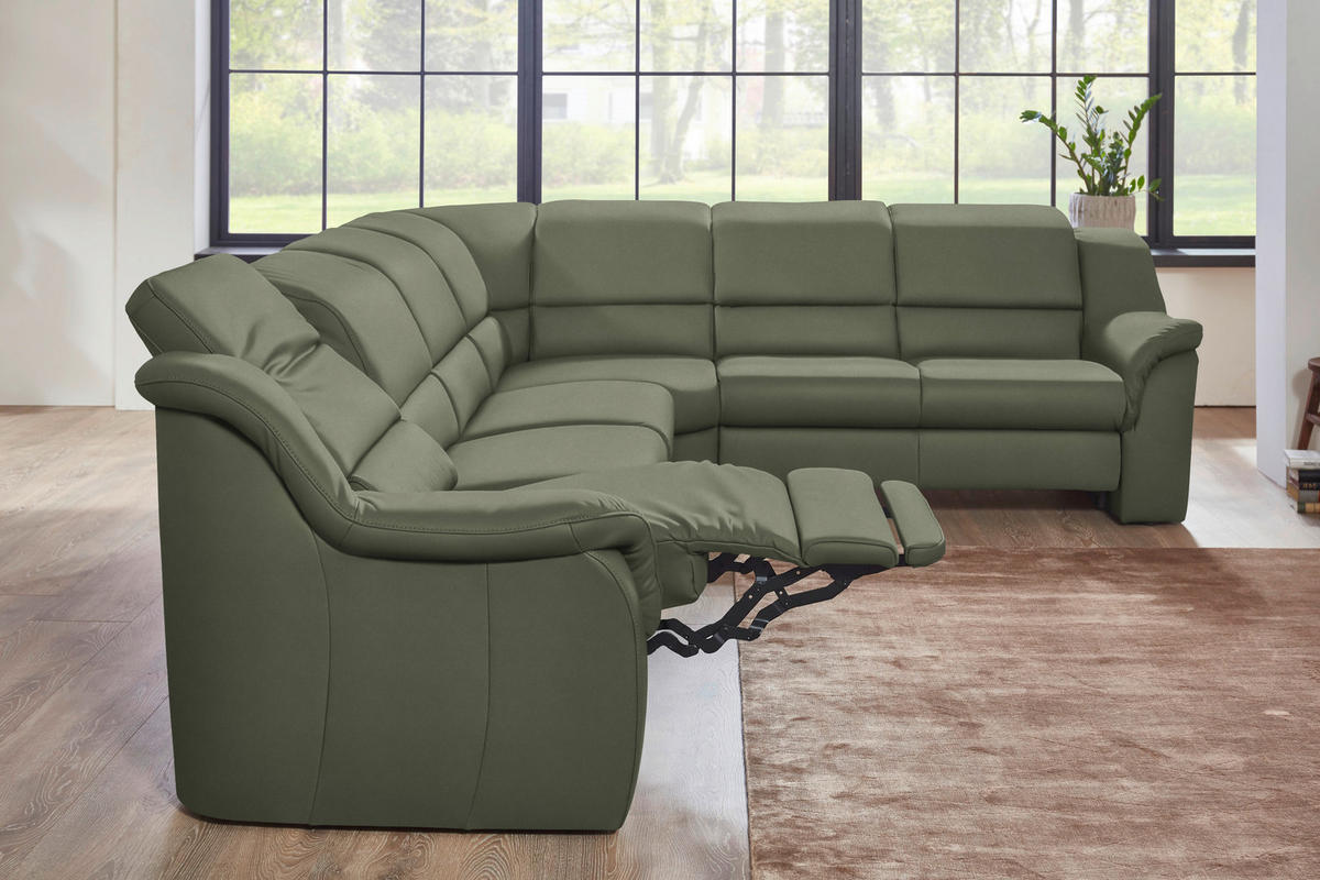 ECKSOFA  in Echtleder Schilfgrün  324/260 cm  - Schilfgrün/Chromfarben, KONVENTIONELL, Leder/Kunststoff (324/260cm) - Cantus