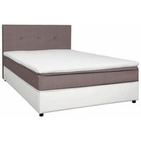 POSTELJA Z VZMETNICO 160 cm   x 200 cm  , tekstil bela, svetlo rjava  - svetlo rjava/črna, Konvencionalno, tekstil/les (160/200cm) - Carryhome