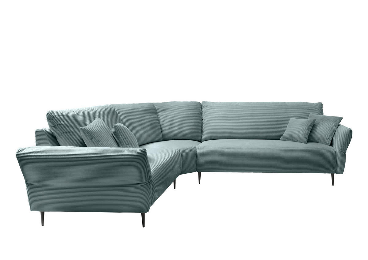 ECKSOFA Cord Hellblau  - Schwarz/Hellblau, Design, Textil/Metall (256/294cm) - Livetastic