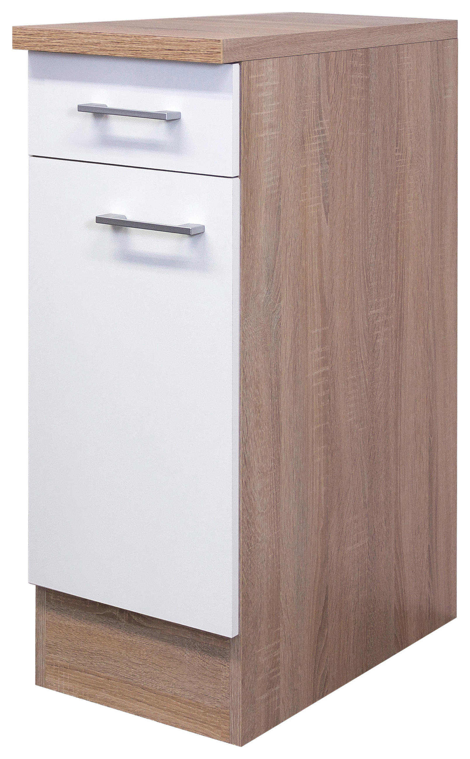 KÜCHENUNTERSCHRANK 30/85/57 cm in Weiß, Sonoma Eiche - Alufarben/Weiß, KONVENTIONELL, Holzwerkstoff/Kunststoff (30/85/57cm) - FlexWell