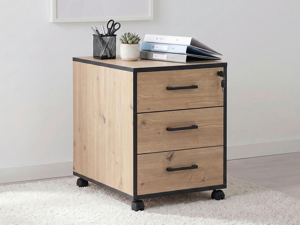 ROLLCONTAINER 43/56/60 cm  - Schwarz/Eiche Artisan, MODERN, Holzwerkstoff/Kunststoff (43/56/60cm) - Livetastic