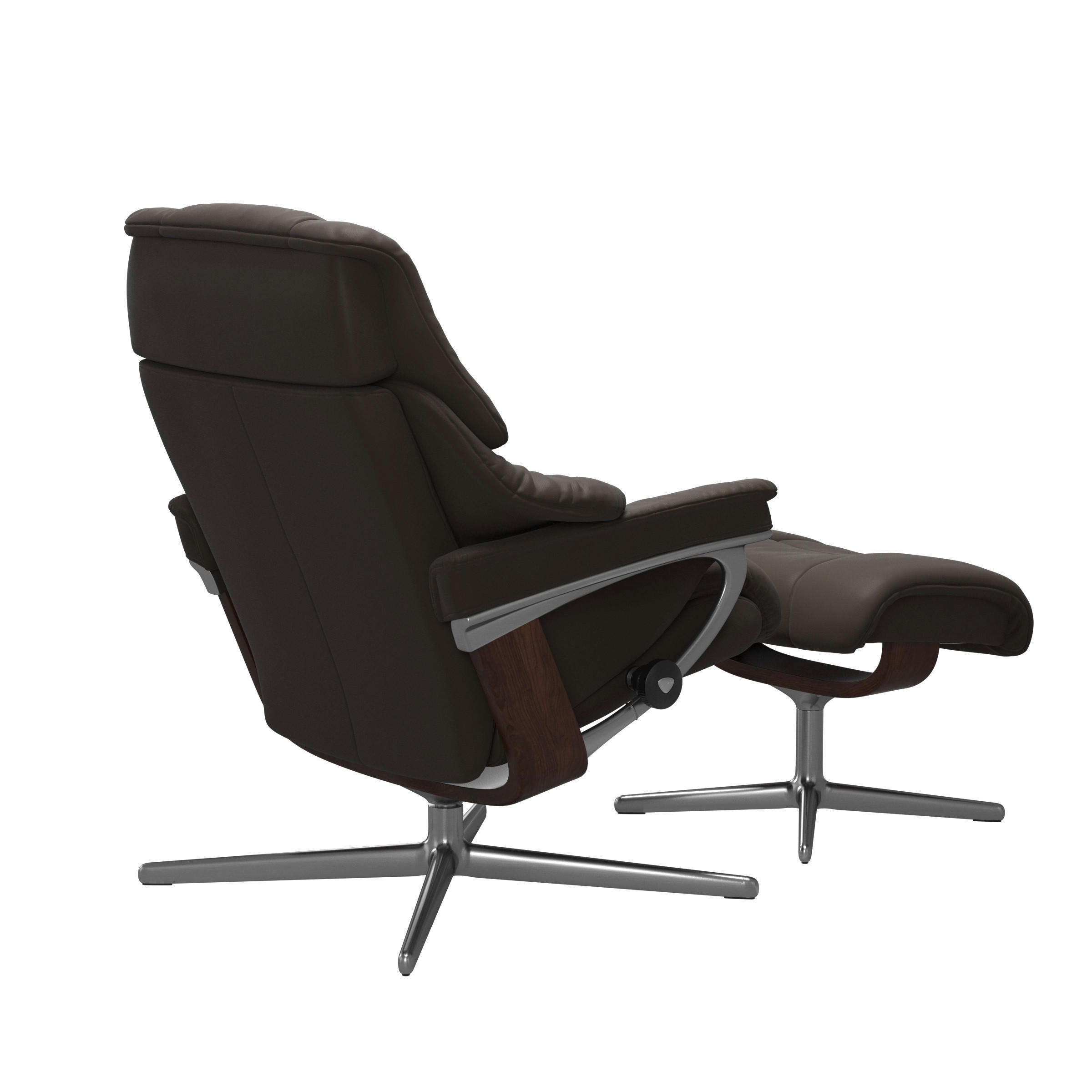RELAXSESSELSET Echtleder Relaxfunktion, Hocker, Kopfteilverstellung    - Dunkelbraun/Alufarben, Design, Leder/Holz (83/100/76cm) - Stressless