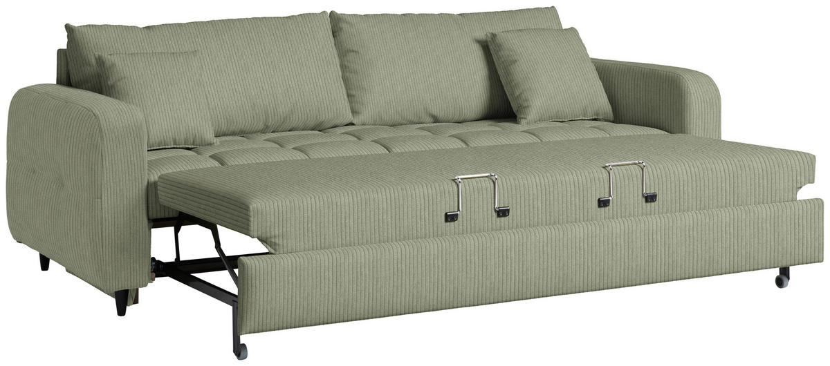 SCHLAFSOFA Cord, Velours Grün Stoffauswahl, Bettfunktion erhältlich, Rücken echt, Armteil links, Armteil rechts  - Schwarz/Grün, Design, Holz/Textil (236/88/101cm) - Lomoco