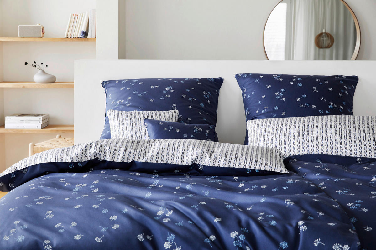 POSTELJNINA FLEURS 140/200 cm mako saten modra  - modra, Basics, tekstil (140/200cm) - Elegante