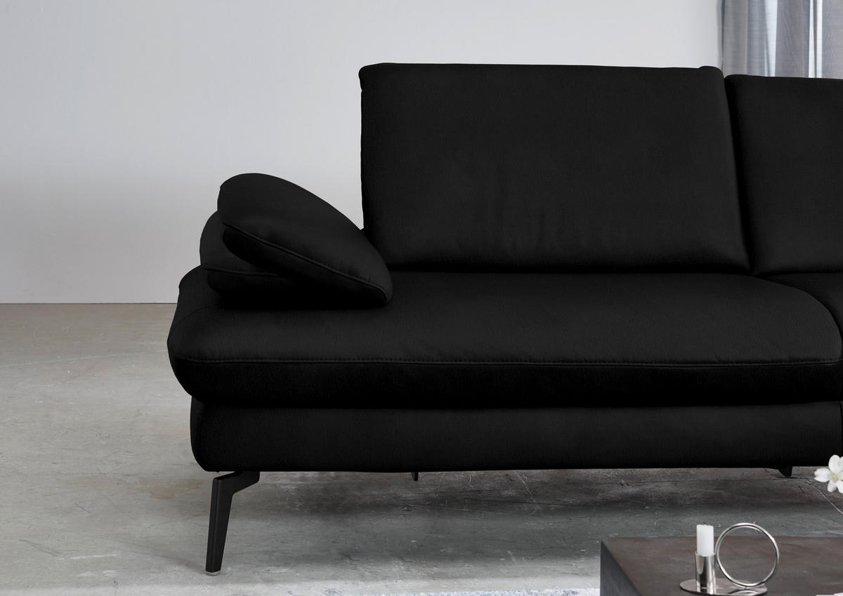 ECKSOFA in Echtleder Schwarz  - Schwarz, Design, Leder/Metall (325/157cm) - Dieter Knoll