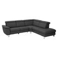 ECKSOFA in Echtleder Anthrazit  - Anthrazit/Alufarben, Design, Leder/Metall (271/242cm) - Cantus