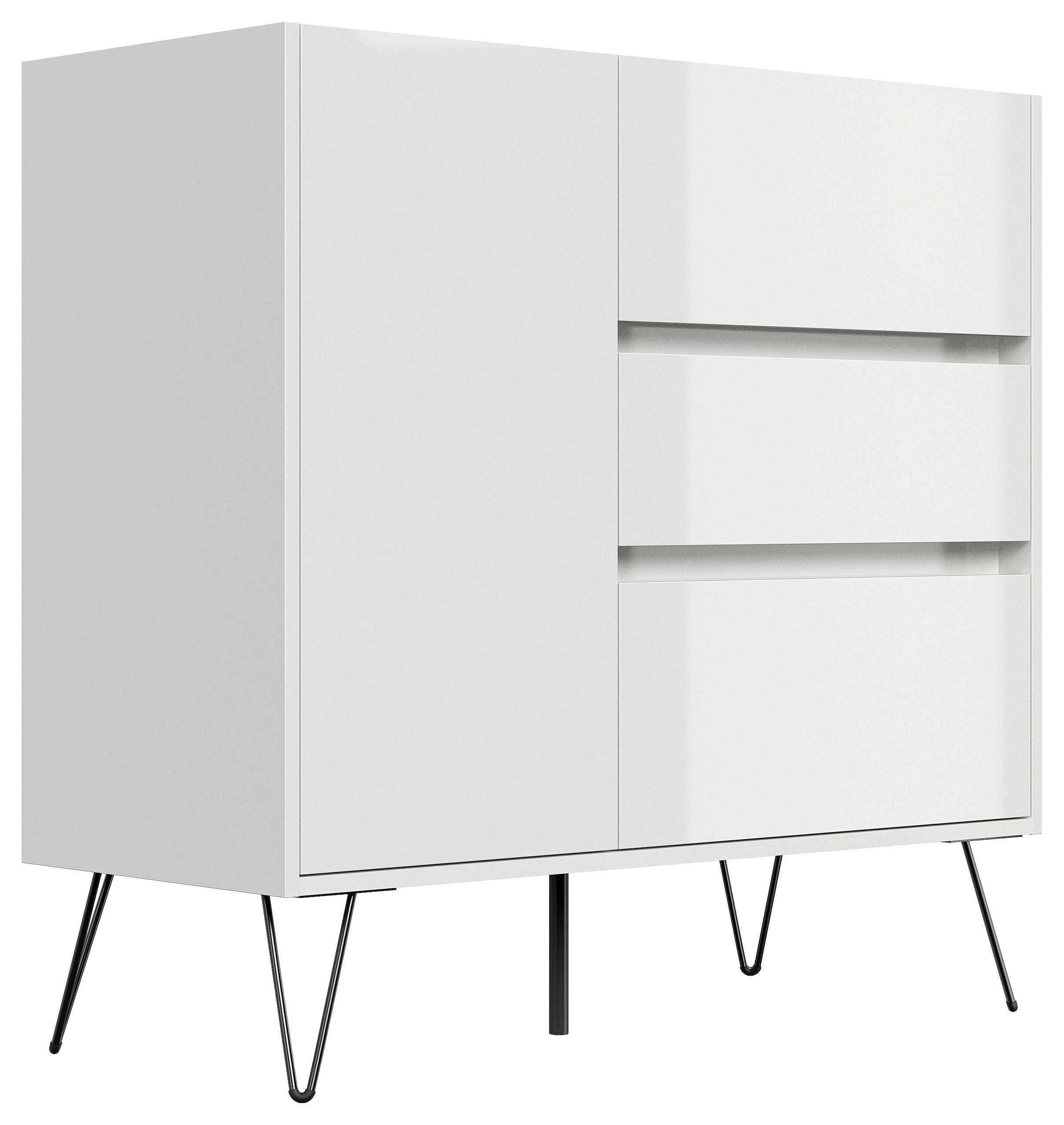 SIDEBOARD Posseik Industrial 99/93,6/42 cm 3 Schublade(n)  - Weiß Hochglanz/Schwarz, Design, Holzwerkstoff/Metall (99/93,6/42cm) - MID.YOU