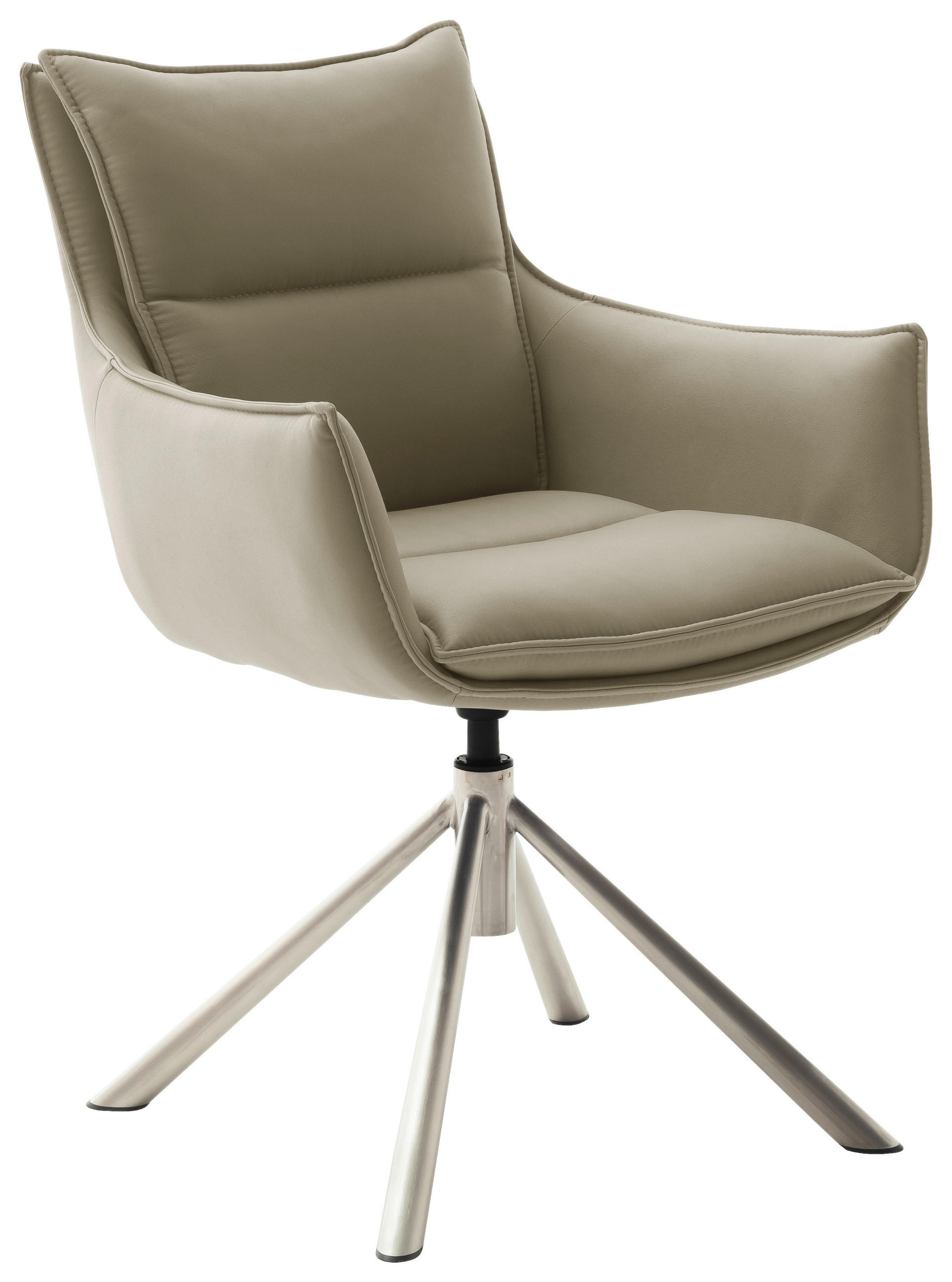 ARMLEHNSTUHL  Stoffauswahl, Typenauswahl, Sitzfläche 360° drehbar, automatische Rückholfunktion, Beinauswahl beschichtet, Mikrofaser  Edelstahlfarben, Cappuccino  - Edelstahlfarben/Cappuccino, Design, Textil/Metall (60/90/65cm) - Novel
