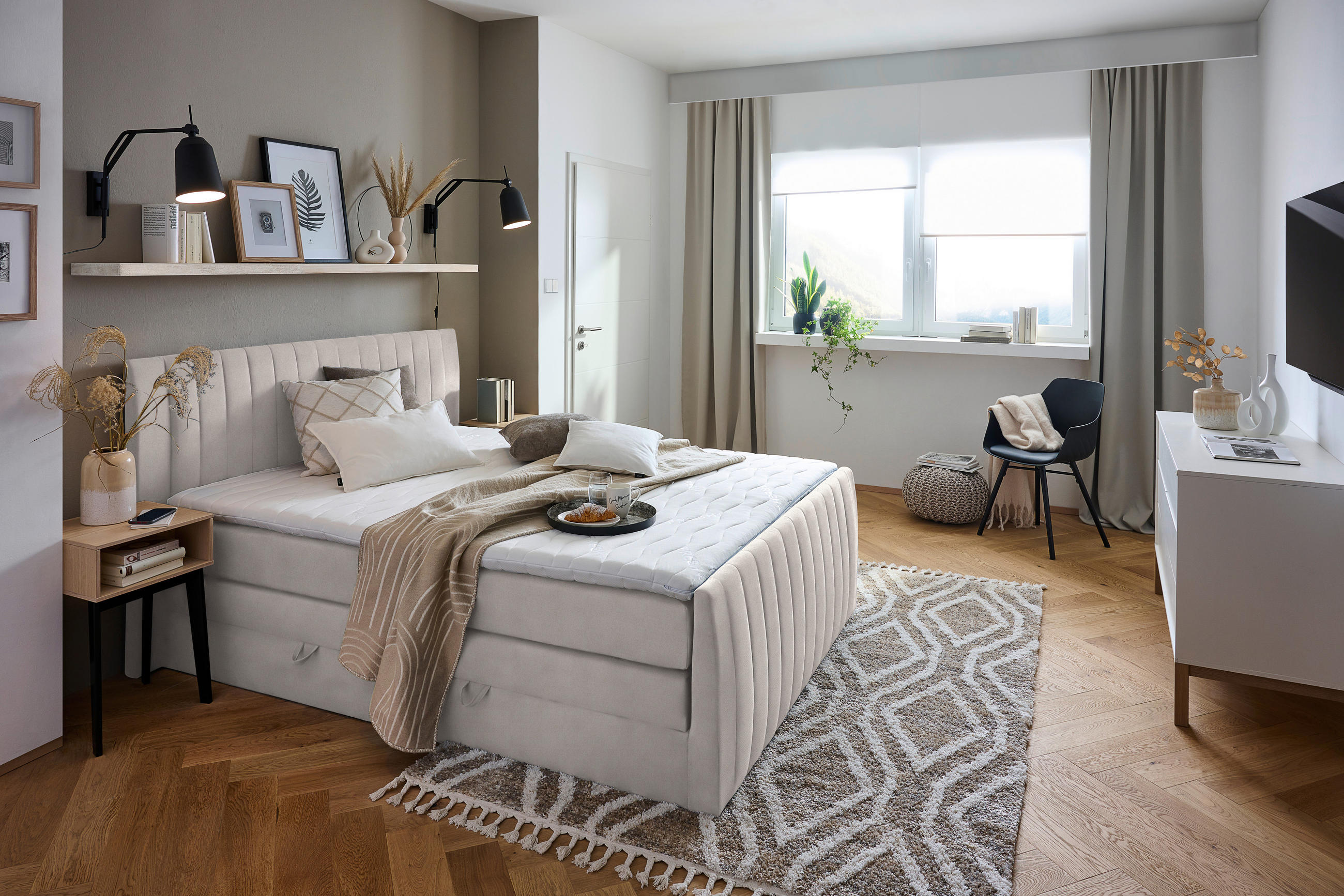 BOXSPRINGBETT 160/200 cm  in Beige  - Beige/Schwarz, Konventionell, Kunststoff/Textil (160/200cm) - Carryhome