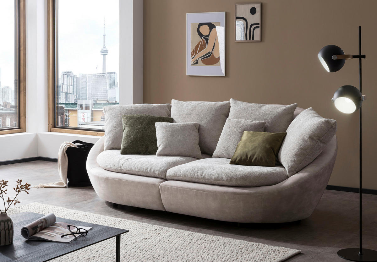 BIGSOFA Chenille Silberfarben, Beige  - Beige/Silberfarben, MODERN, Kunststoff/Textil (237/87/131cm) - Trendmanufaktur