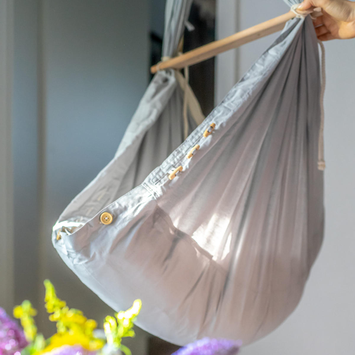 FEDERWIEGE Set inkl. Deckenbefestigung Buche  Grau  - Grau, Basics, Holz/Textil (137/30/147cm) - SCHMUSEWOLKE