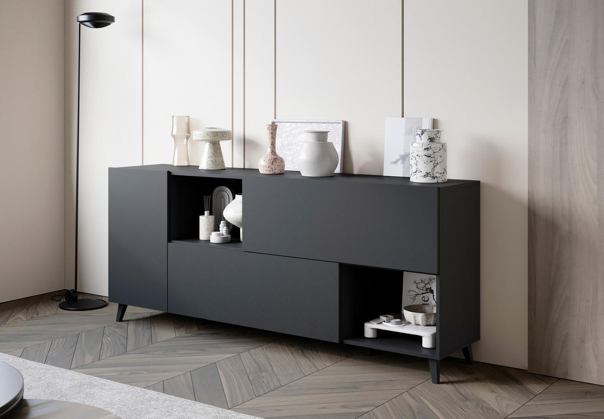 SIDEBOARD  180/76/39 cm  - Schwarz, Design, Holzwerkstoff/Kunststoff (180/76/39cm) - P & B