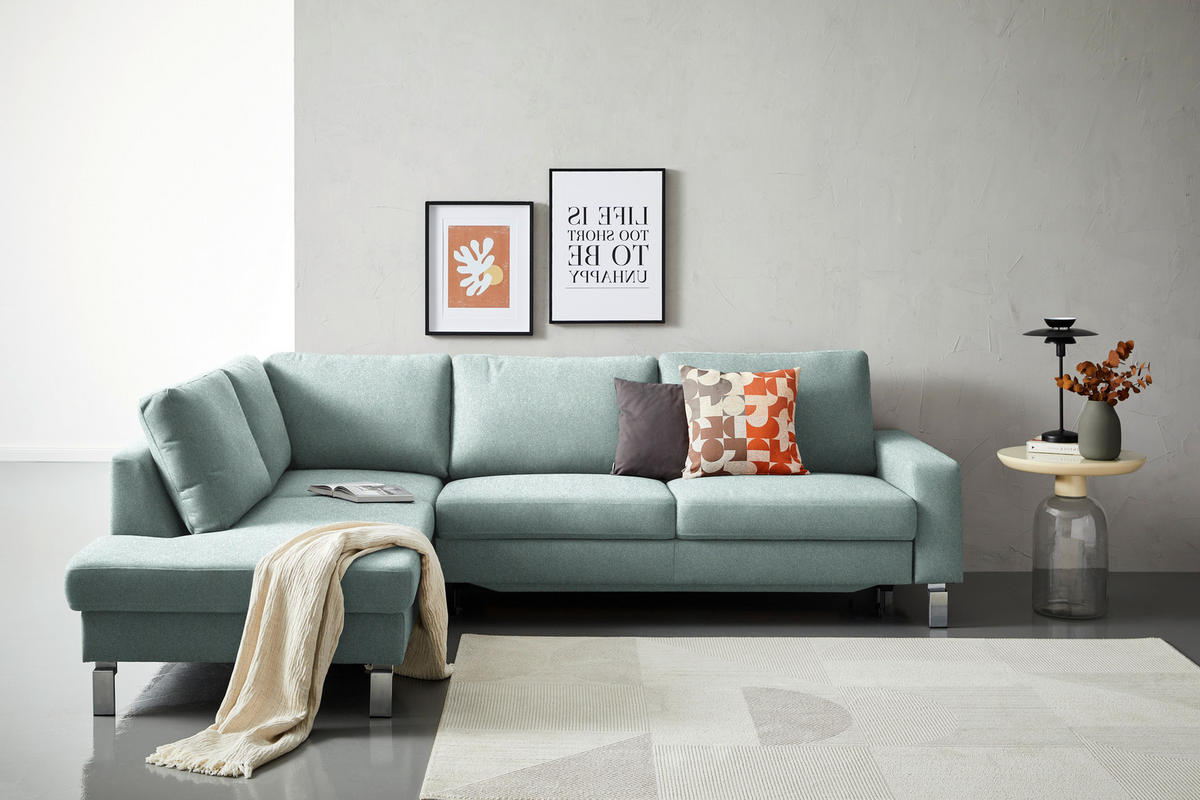 ECKSOFA in Flachgewebe Blaugrau  - Chromfarben/Blaugrau, Design, Textil/Metall (200/276cm) - Hom`in