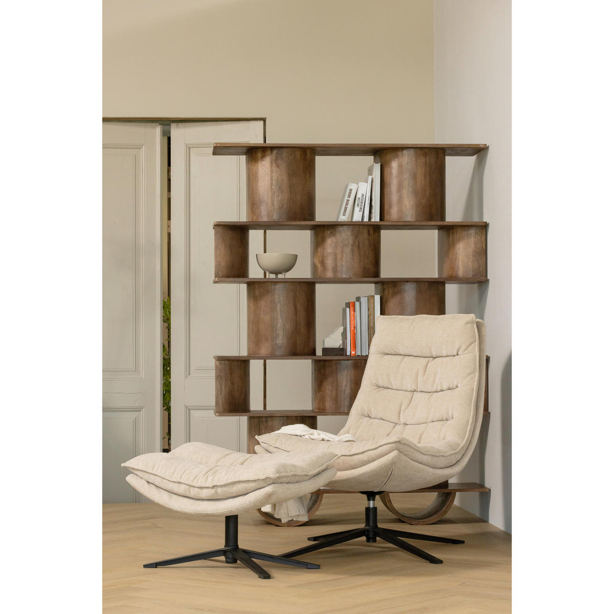 SESSELSET Kube Chenille    - Schwarz/Naturfarben, Design, Textil/Metall (77/97/69cm) - Livetastic