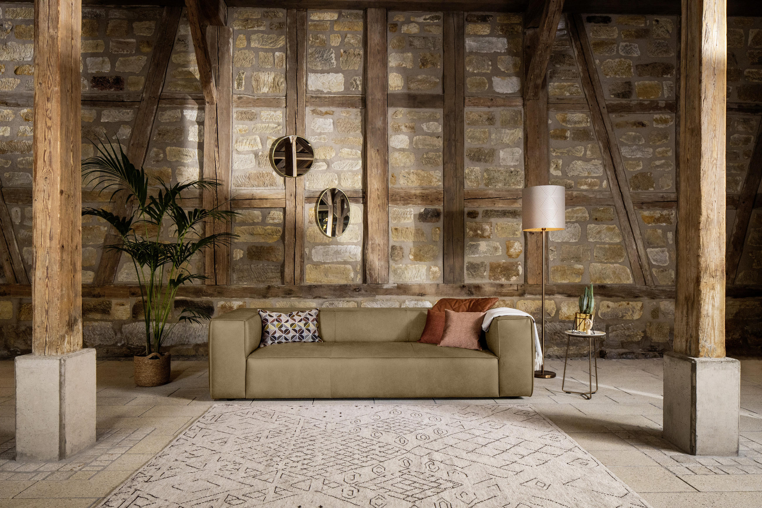 3-SITZER-SOFA in Echtleder Fango  - Fango/Schwarz, MODERN, Leder/Kunststoff (260/66/104cm) - W.Schillig