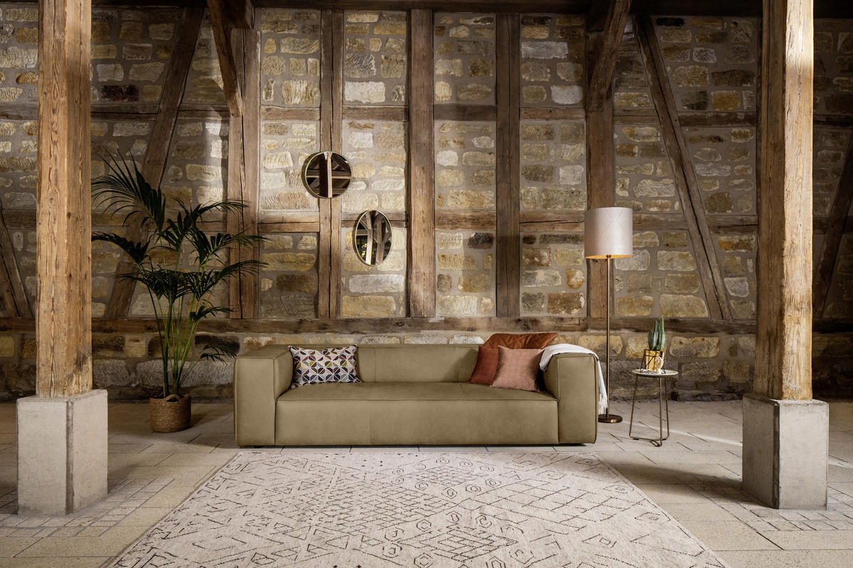 3-SITZER-SOFA in Echtleder Fango  - Fango/Schwarz, Modern, Leder/Kunststoff (260/66/104cm) - W.Schillig