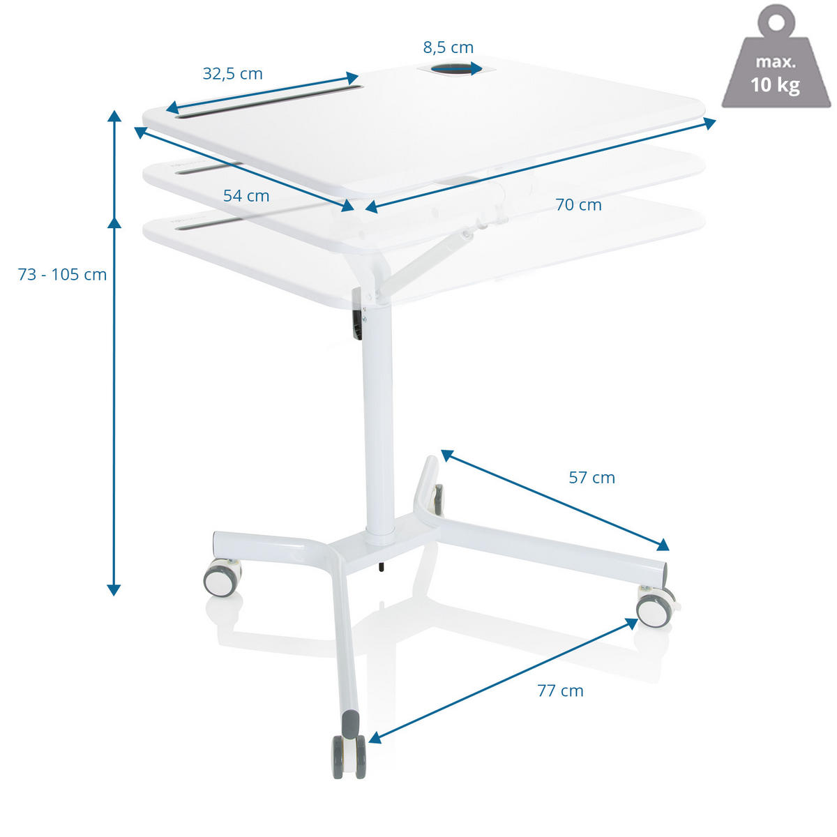 SKRIVBORD  i vit  - vit, Basics, metall/trämaterial (77/73-105/57cm) - MID.YOU