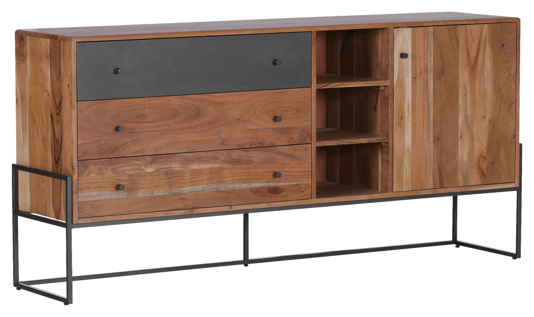 SIDEBOARD Akazie massiv Naturfarben Einlegeboden - Anthrazit/Naturfarben, Natur, Holz/Metall (171/85/42cm) - Lomoco