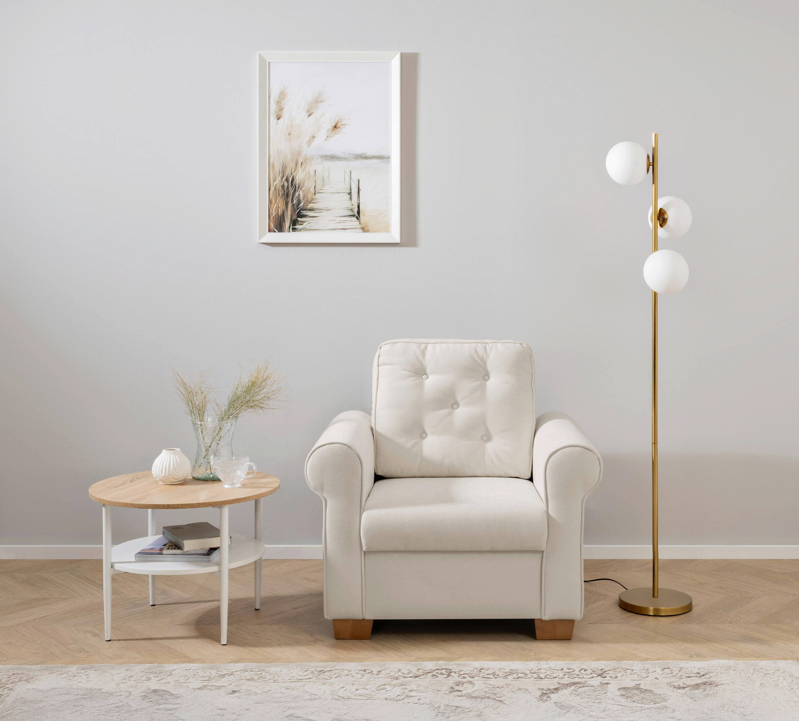 SESSEL in Hellgrau - Buchefarben/Hellgrau, Design, Holz/Textil (93/89/82cm) - MID.YOU