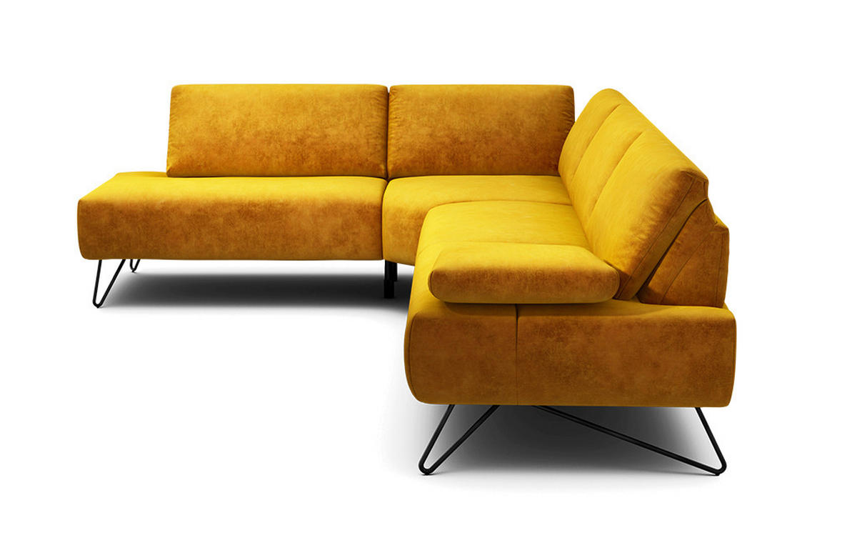 ECKSOFA Cosy Gelb Samt  - Gelb/Schwarz, Design, Textil/Metall (213/288-303cm) - SENSOO