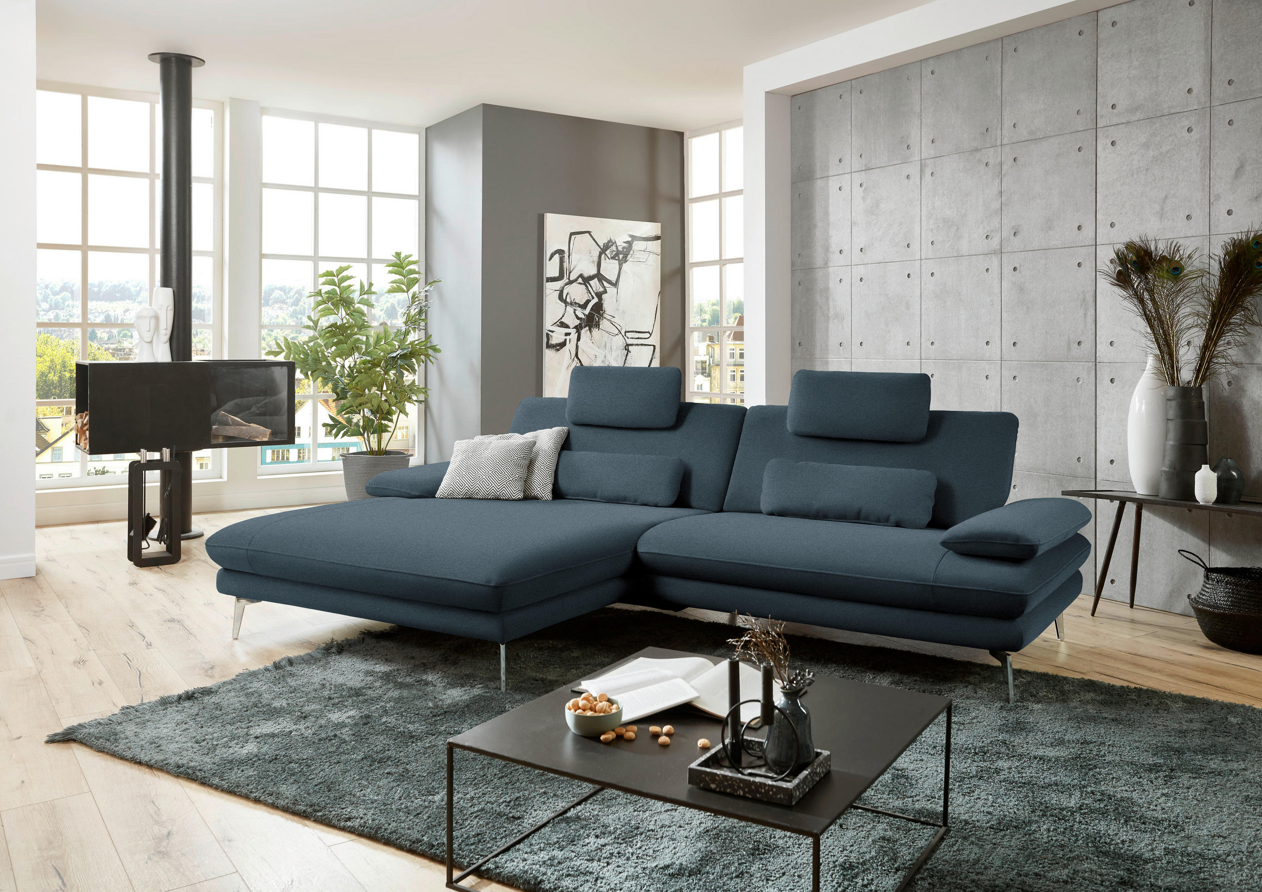 ECKSOFA Dunkelblau Webstoff  - Schwarz/Dunkelblau, Design, Textil/Metall (184/284cm) - Dieter Knoll