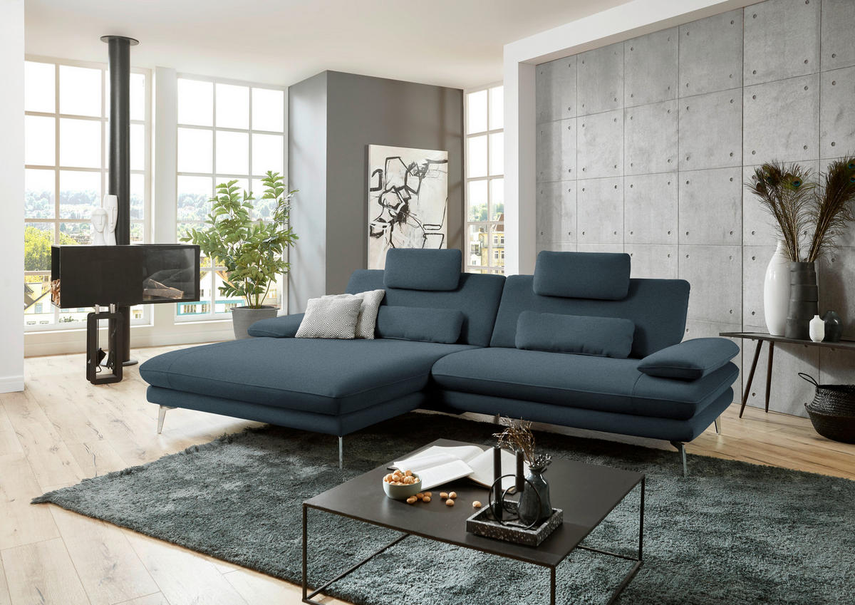 ECKSOFA in Webstoff Dunkelblau  - Schwarz/Dunkelblau, Design, Textil/Metall (184/284cm) - Dieter Knoll