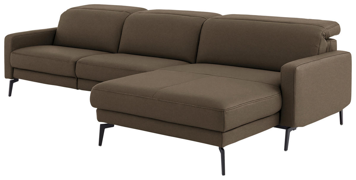 ECKSOFA  Echtleder Braun  - Schwarz/Braun, Design, Leder/Metall (323/179cm) - Dieter Knoll