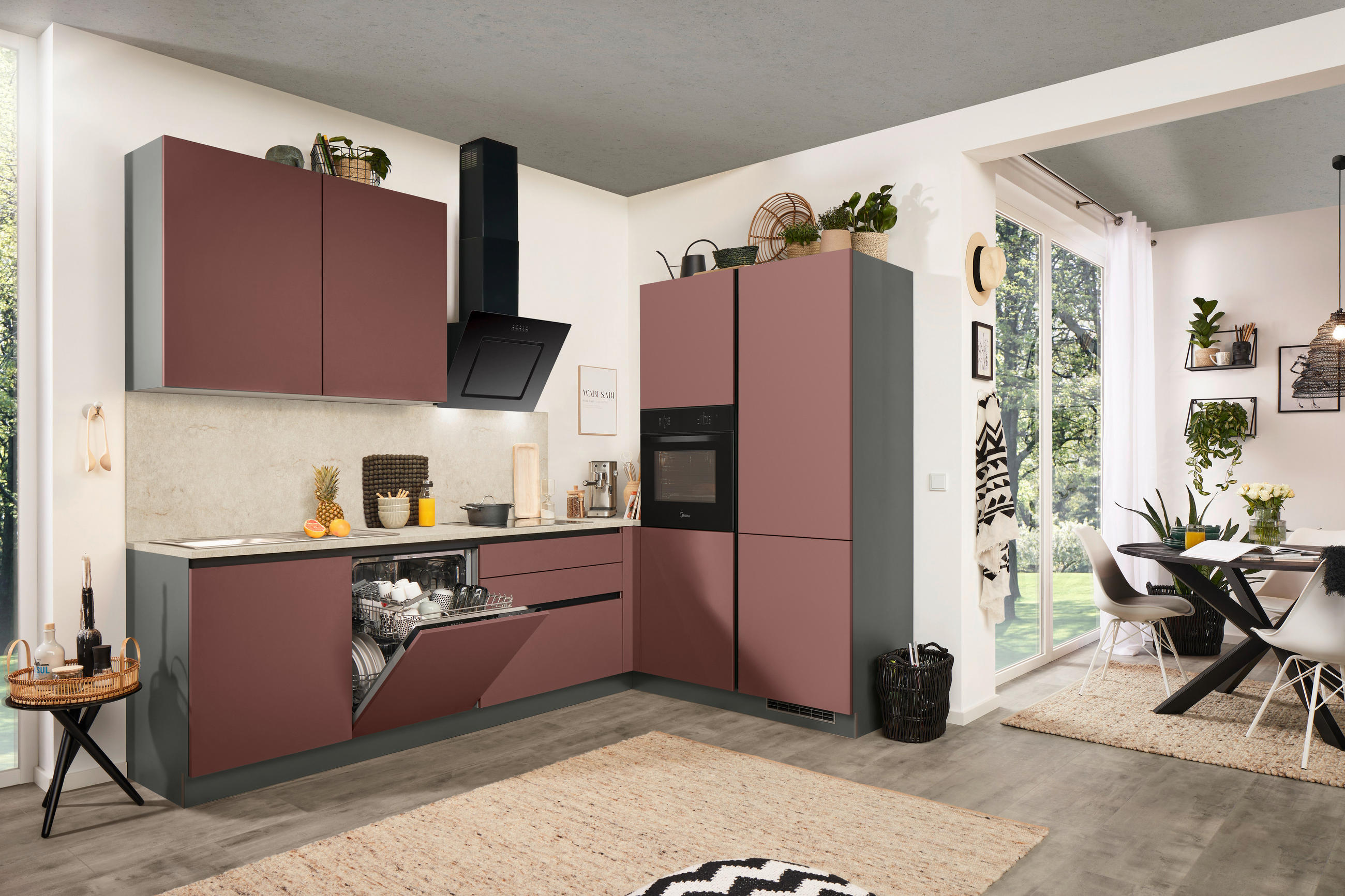 ECKKÜCHE 276/183 cm  in Anthrazit, Rot  - Anthrazit/Rot, Basics, Holzwerkstoff (276/183cm) - Welnova