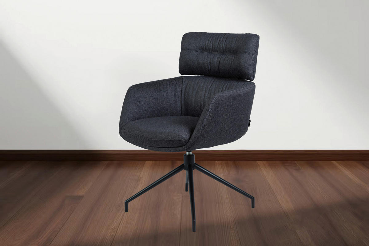 ARMLEHNSTUHL  Stoffauswahl, Sitzfläche 360° drehbar, automatische Rückholfunktion Webstoff  Graphitfarben, Schwarz  - Graphitfarben/Schwarz, Design, Textil/Metall (62/92/66cm) - Dieter Knoll