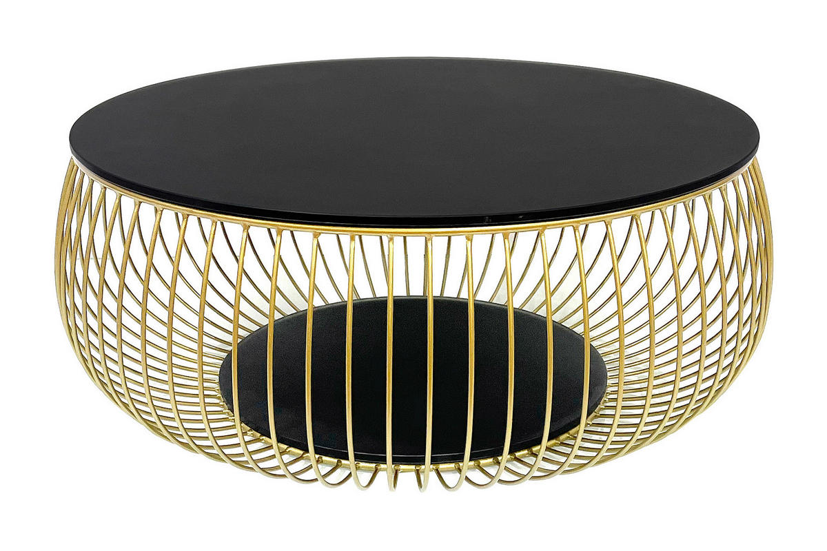 COUCHTISCH Klarglas 86/86/35 cm rund Schwarz, Goldfarben  - Goldfarben/Schwarz, Design, Glas/Metall (86/86/35cm) - Livetastic