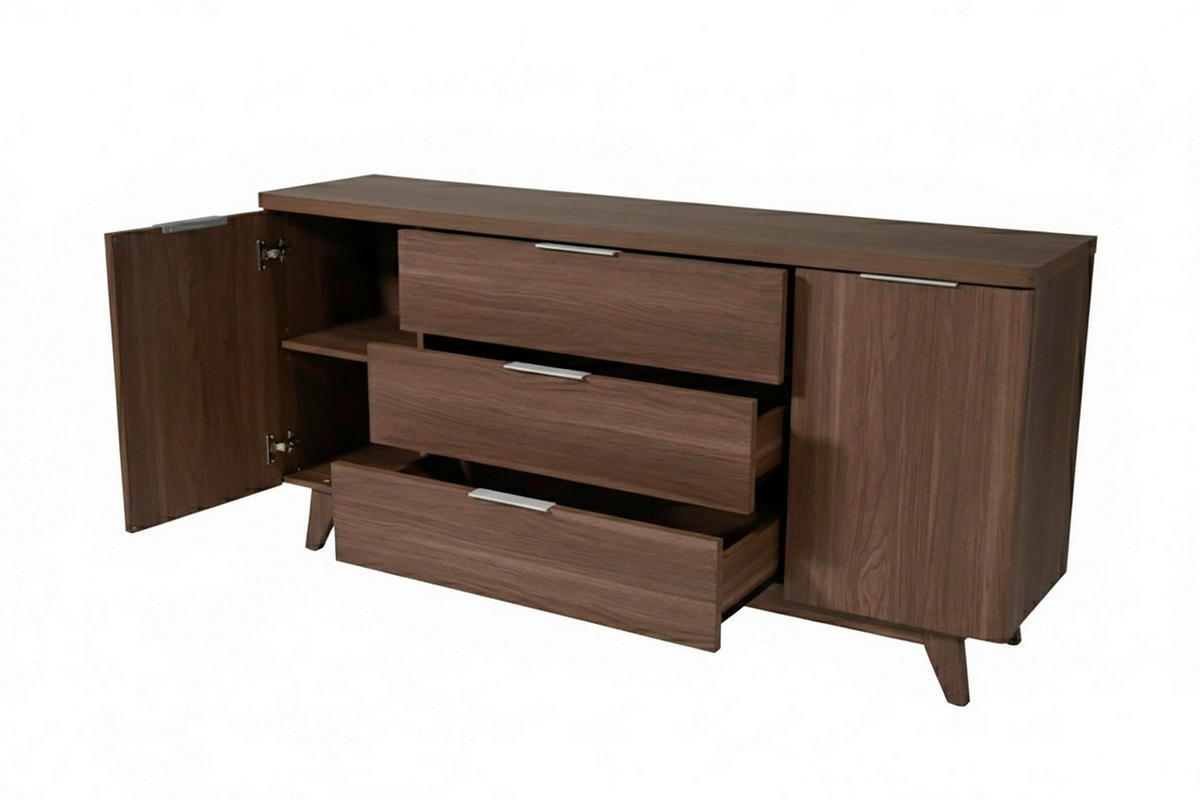 SIDEBOARD  160/77/39 cm 3 Schublade(n)  - Walnussfarben/Alufarben, KONVENTIONELL, Holzwerkstoff/Metall (160/77/39cm) - MID.YOU