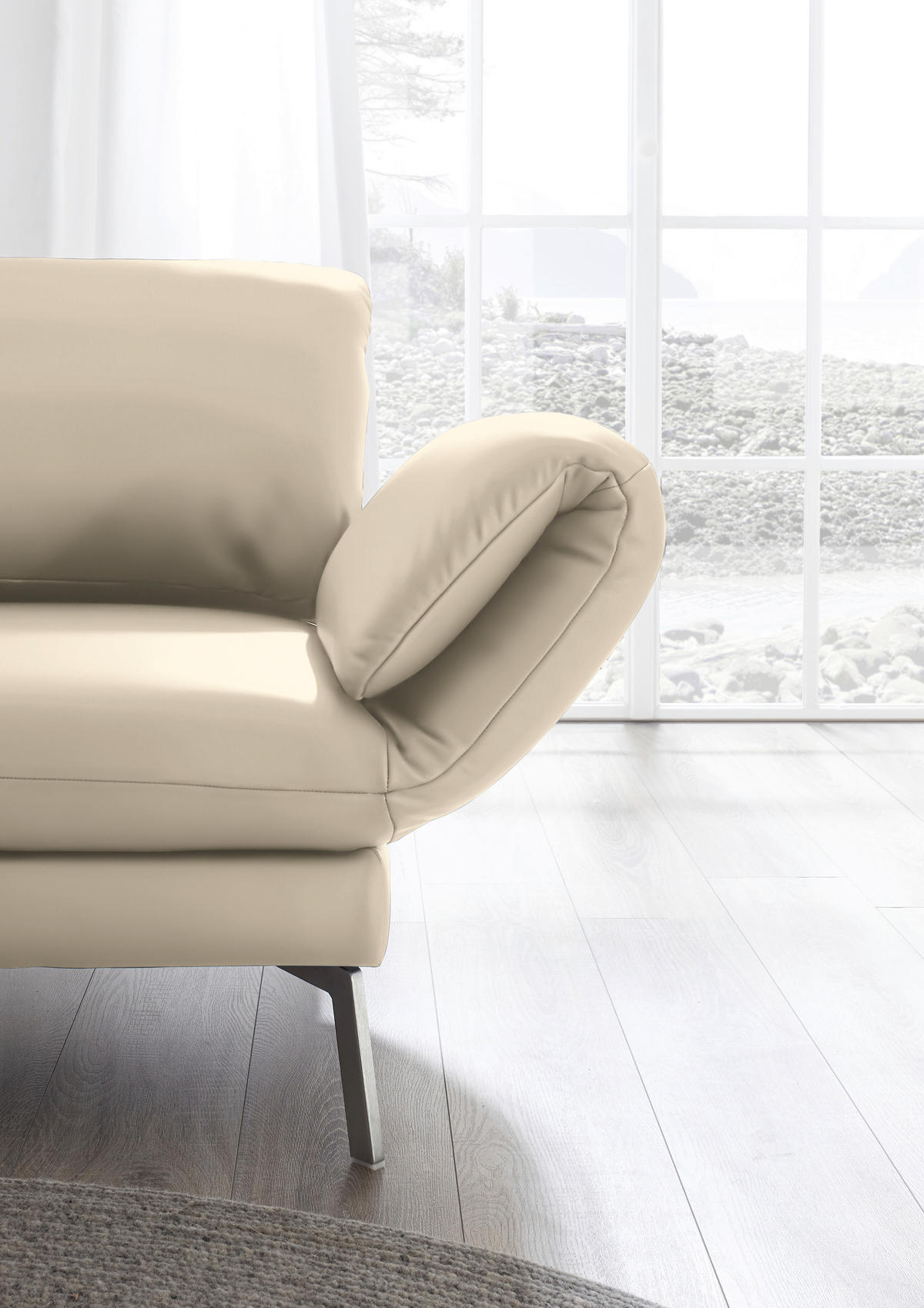 RÉCAMIERE in Echtleder Creme  - Chromfarben/Creme, Design, Leder/Metall (209/85-109/95-16cm) - Dieter Knoll