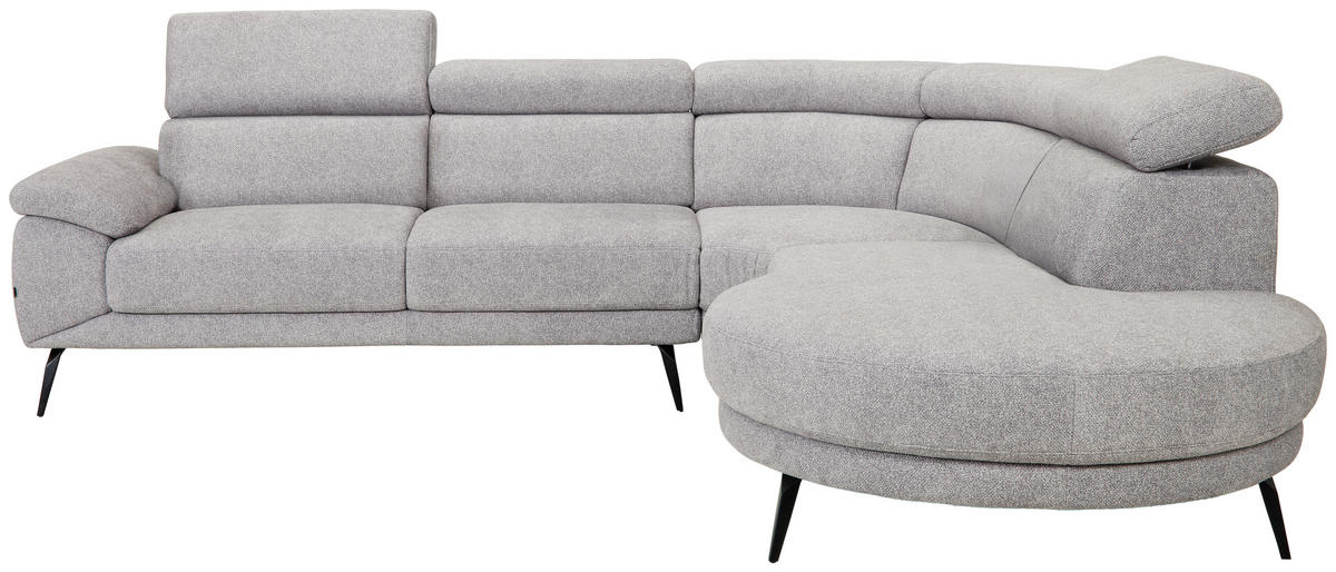 ECKSOFA in Velours Grau  - Schwarz/Grau, Design, Textil/Metall (299/264cm) - Novel