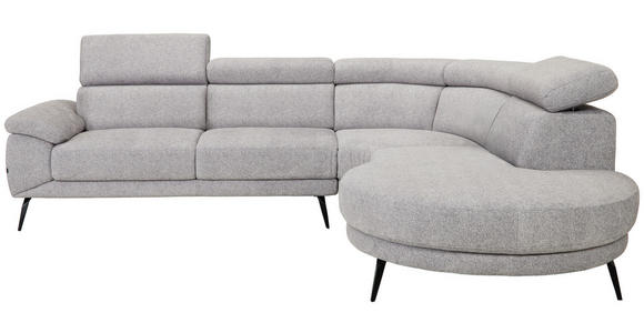 ECKSOFA in Velours Grau  - Schwarz/Grau, Design, Textil/Metall (299/264cm) - Novel