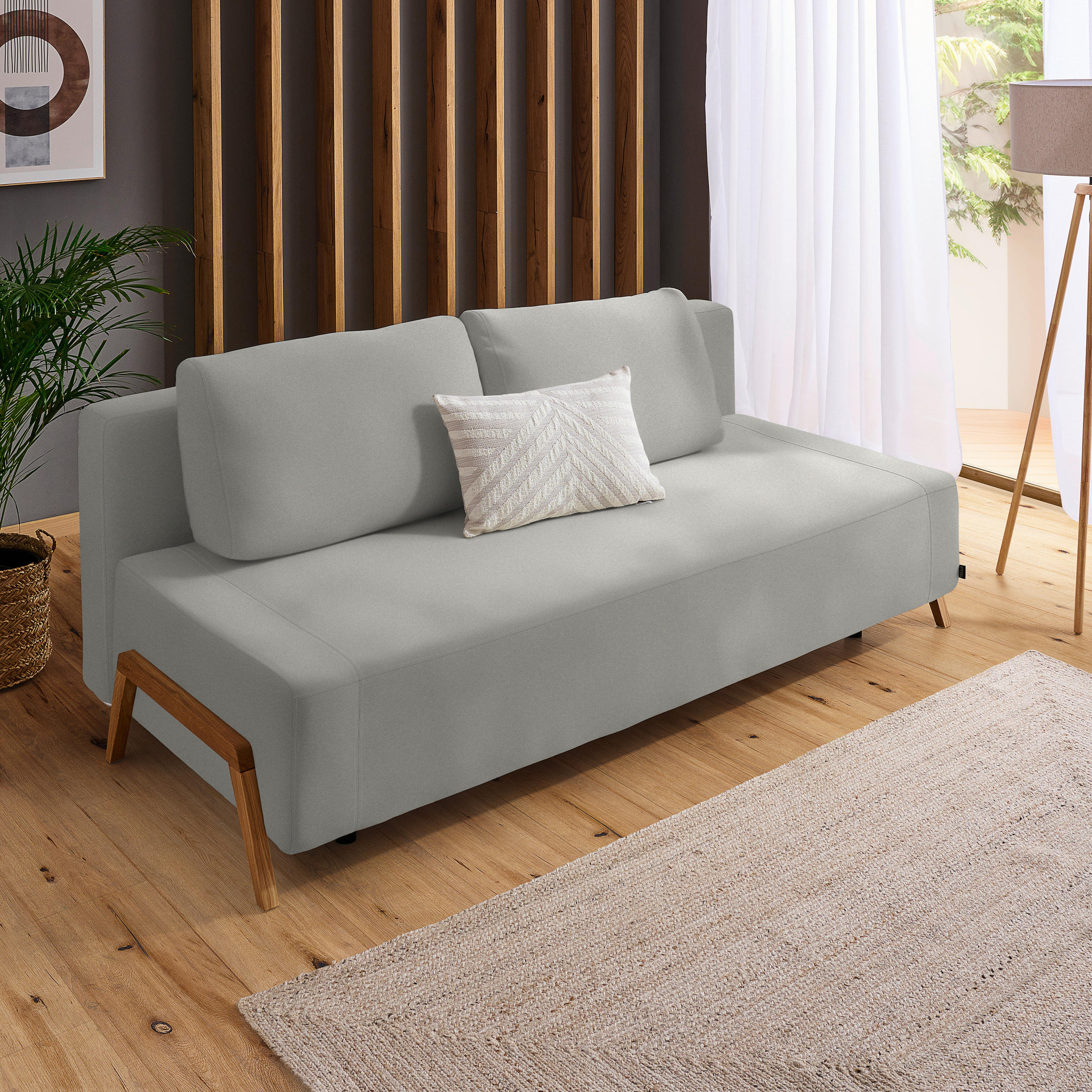 SCHLAFSOFA Mikrofaser Hellgrau  - Hellgrau/Naturfarben, Design, Holz/Textil (211/88/102cm) - Niels Andersson