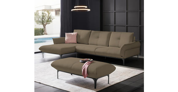 ECKSOFA in Echtleder Hellbraun  - Hellbraun/Schwarz, Design, Leder/Metall (182/325cm) - Valnatura