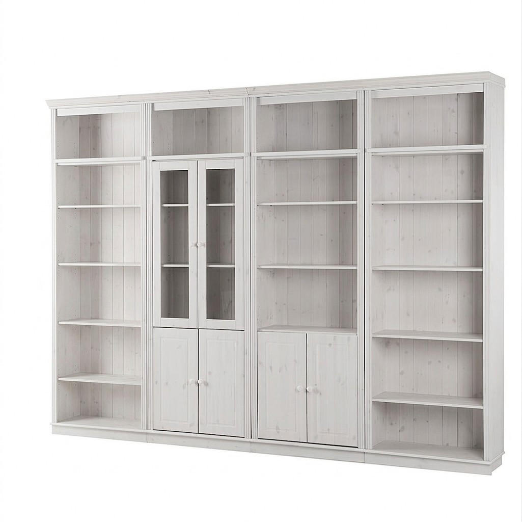 WOHNWAND Lillehammer 4-teilig  in Weiß, Kieferfarben  296/223/34 cm  - Weiß/Kieferfarben, Design, Glas/Holz (296/223/34cm) - Livetastic