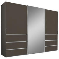 SCHWEBETÜRENSCHRANK 300/236/67 cm 3-türig Dunkelgrau  - Chromfarben/Dunkelgrau, Design, Glas/Holzwerkstoff (300/236/67cm) - Novel