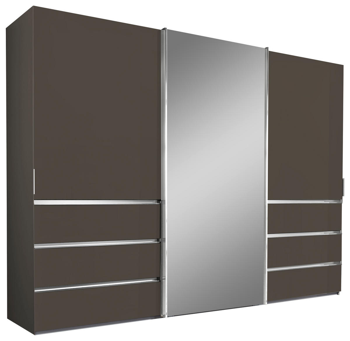 SCHWEBETÜRENSCHRANK 300/236/67 cm 3-türig Dunkelgrau  - Chromfarben/Dunkelgrau, Design, Glas/Holzwerkstoff (300/236/67cm) - Novel