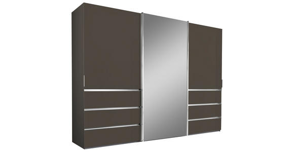 SCHWEBETÜRENSCHRANK 300/217/67 cm 3-türig Dunkelgrau  - Chromfarben/Dunkelgrau, Design, Glas/Holzwerkstoff (300/217/67cm) - Novel