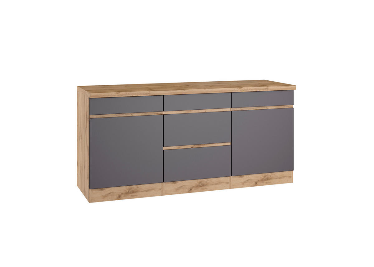 KÜCHENUNTERSCHRANK 180/86/60 cm  in Grau, Eiche Wotan  - Eiche Wotan/Grau, Design, Holzwerkstoff (180/86/60cm) - Held