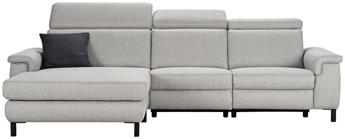ECKSOFA in Flachgewebe Hellgrau  - Hellgrau/Schwarz, Konventionell, Textil/Metall (182/304cm) - Pure Home Comfort